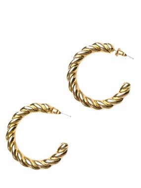New Chunky 18k Gold Plated Sterling Silver Twisted Push Back Lux Hoop Earrings